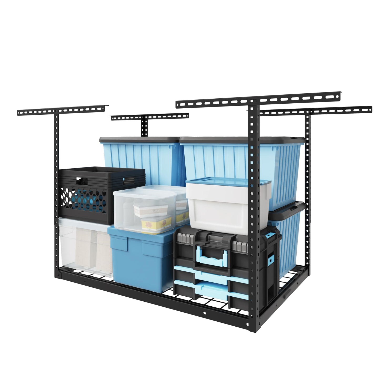 Overhead Garage Storage Rack 4x8 Adjustable Heavy Duty Ceiling Mounted Storage System 750 lbs Capacity Metal Garage Organizer Rack