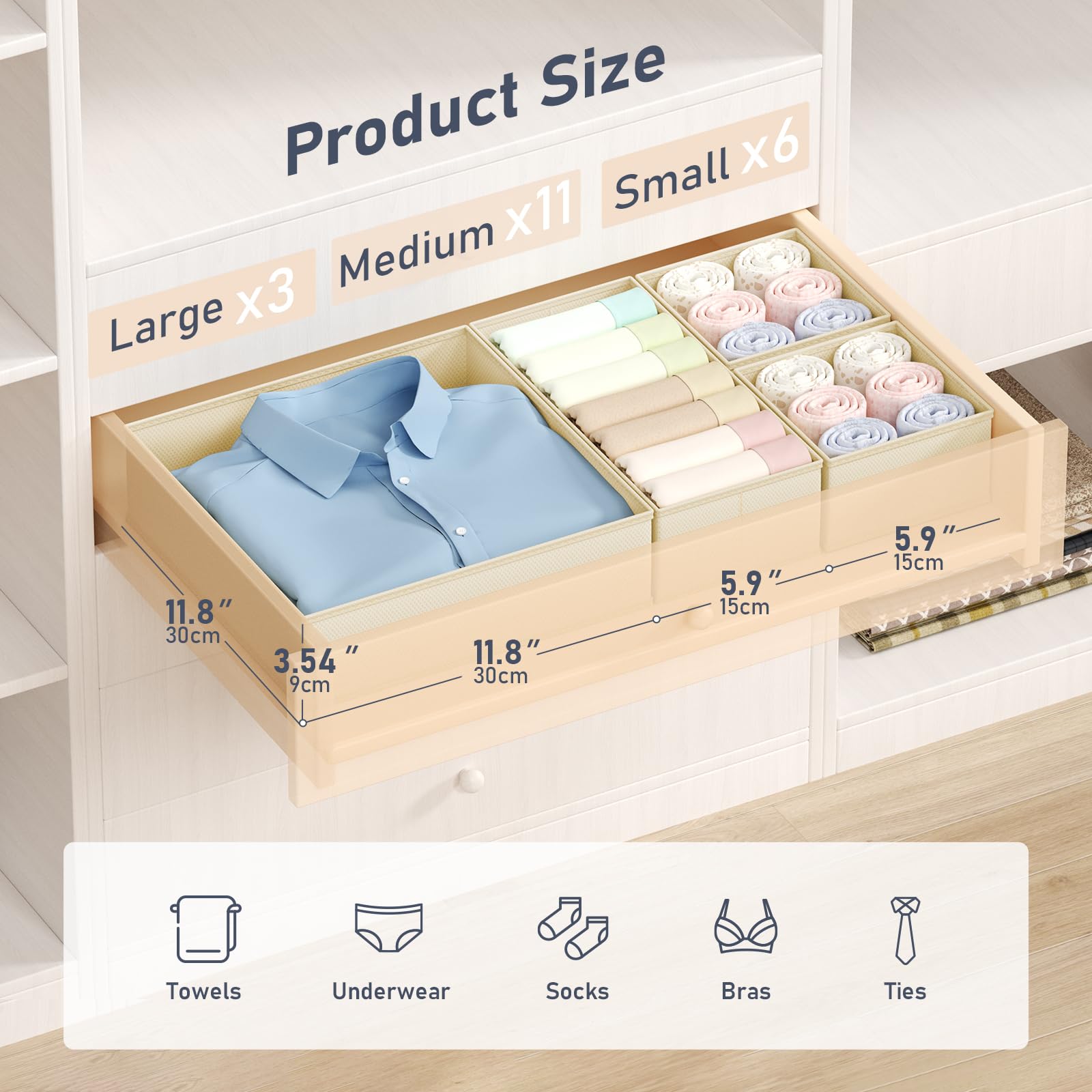 DIMJ Drawer Organizer Clothes Storage 24 Pack