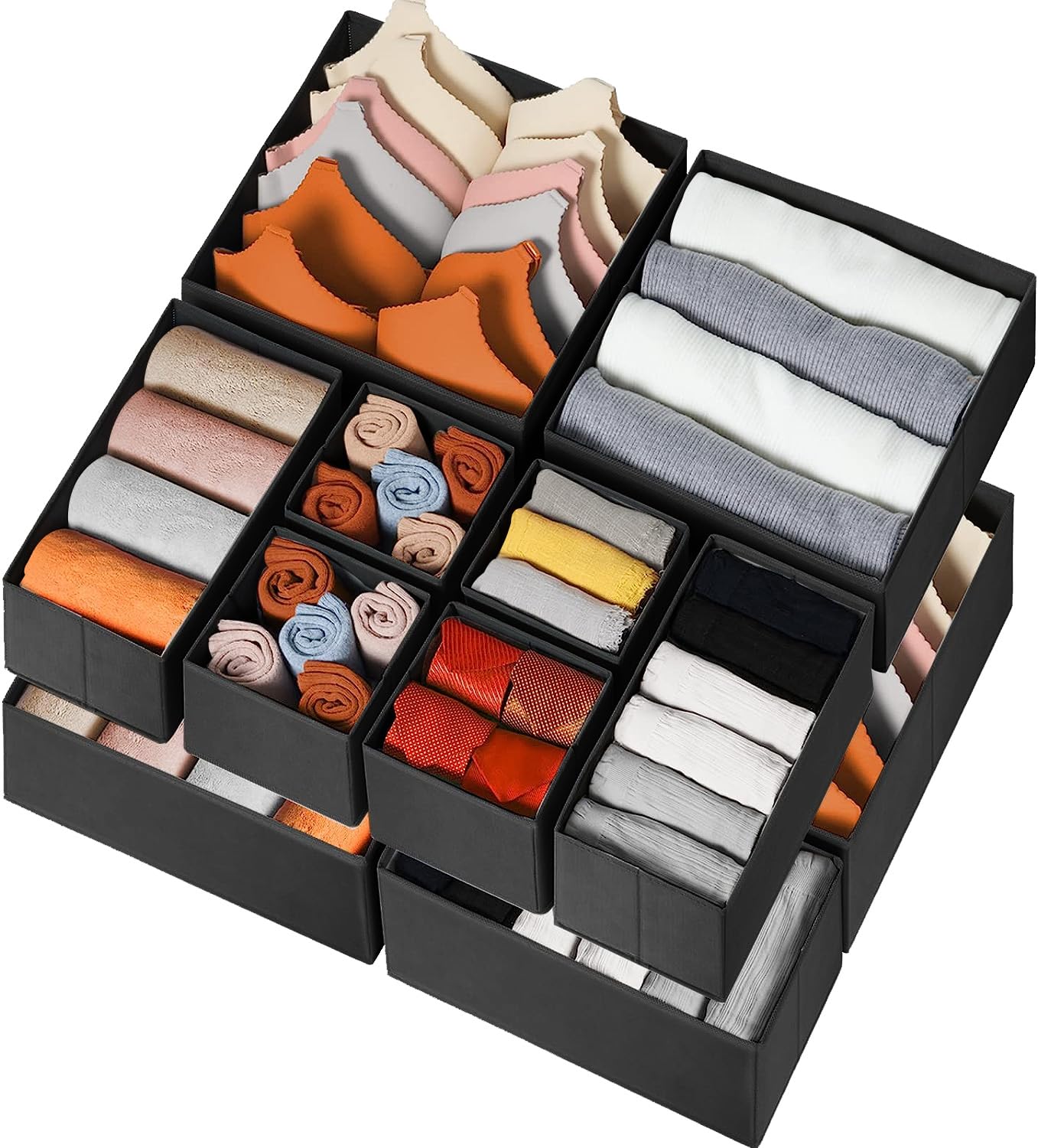 Drawer Organizer 12 Pack Foldable Fabric Closet Storage Bins Underwear Socks Bra Tie Organizer