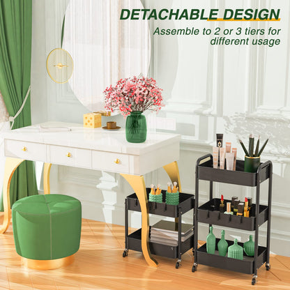 LEHOM 3 Tier Rolling Storage Cart, Metal Trolley Utility Cart