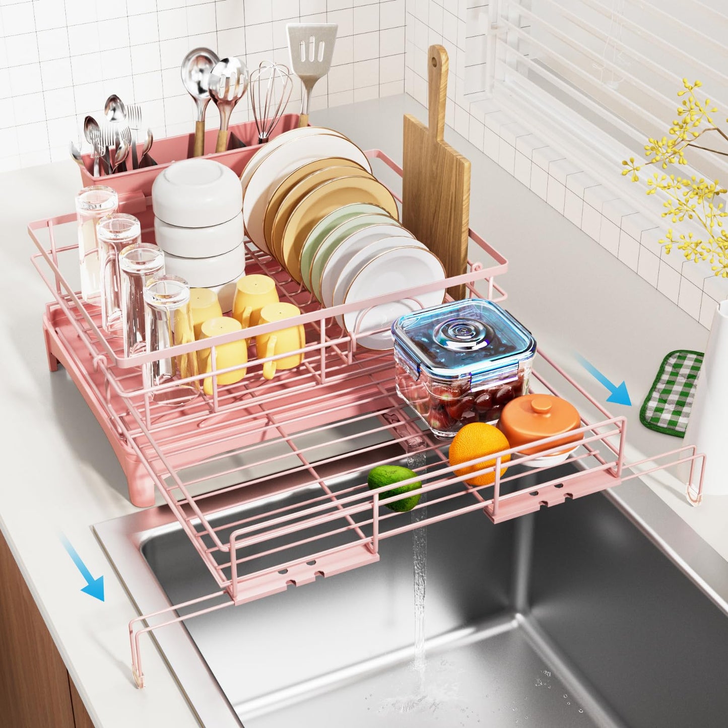 Dish Drying Rack Expandable Kitchen Counter Rust Proof Utensil Holder Drain Rack