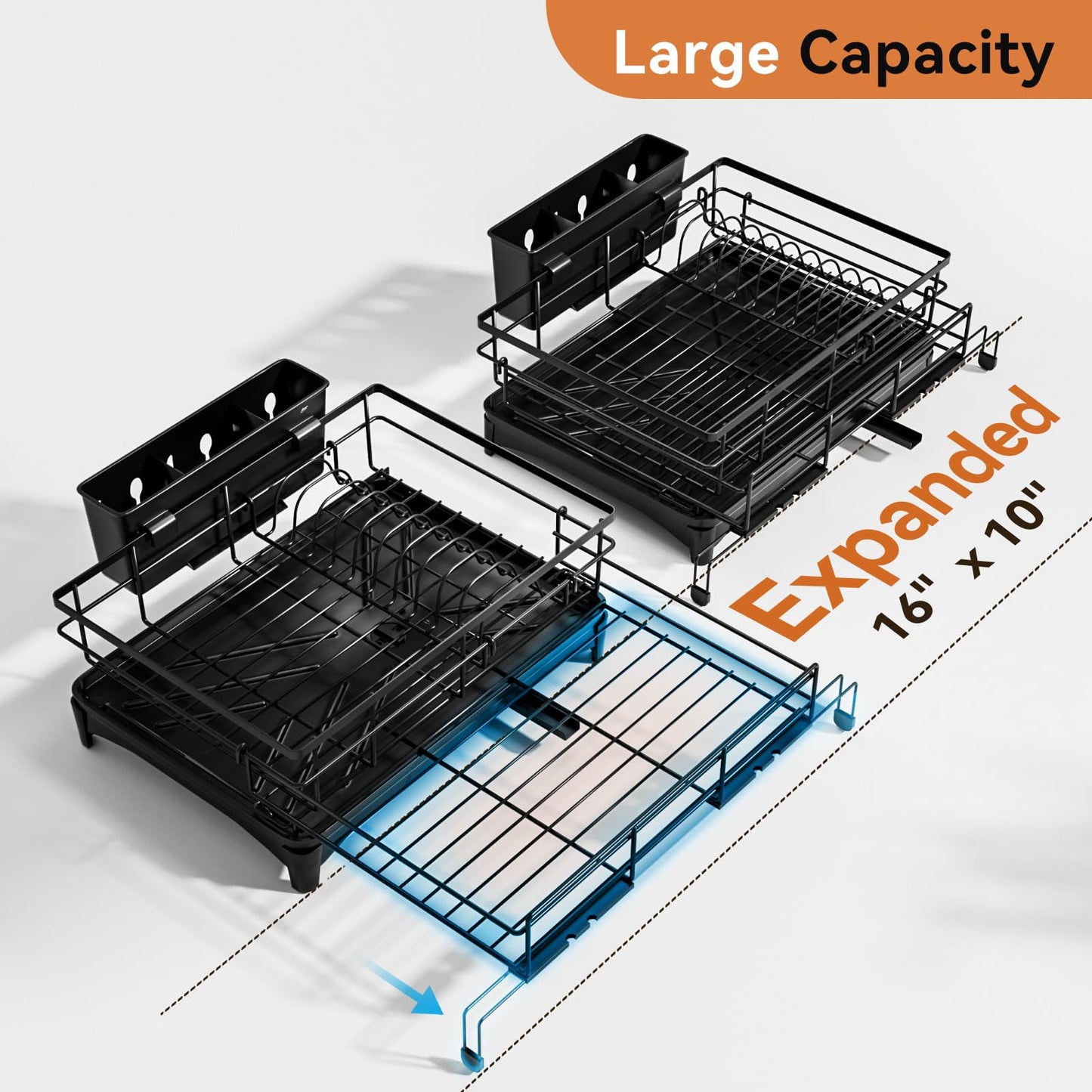 Dish Drying Rack Expandable Kitchen Counter Rust Proof Utensil Holder Drain Rack