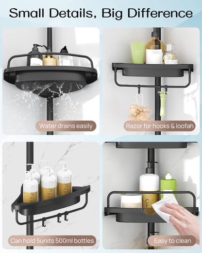 Corner Shower Caddy Tension Pole 4 Tier Rustproof Adjustable Bathroom Organizer Shelves Shower Storage Rack