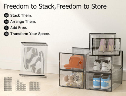Clear Stackable Shoe Storage Boxes Plastic Sneaker Organizer 12 Pack Shoe Containers Closet Storage System