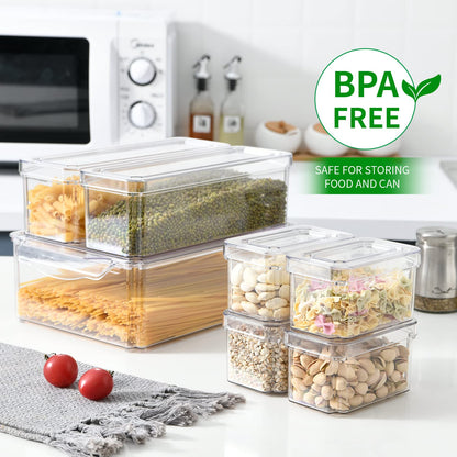 Stackable Refrigerator Organizer Storage Bins Clear BPA Free Fridge Containers with Lids Food Storage Organizer