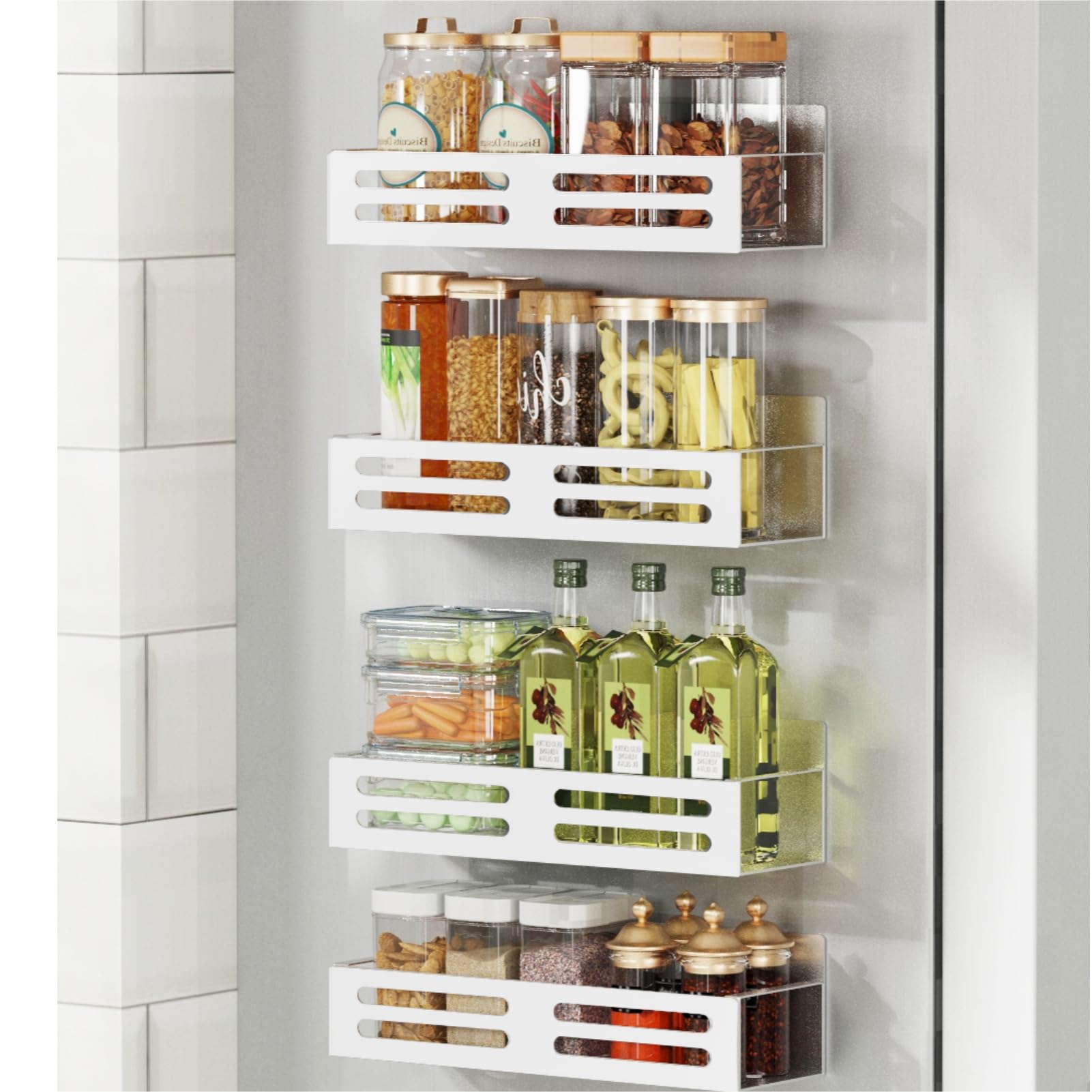 Magnetic Spice Rack for Refrigerator Metal Fridge Organizer Shelf