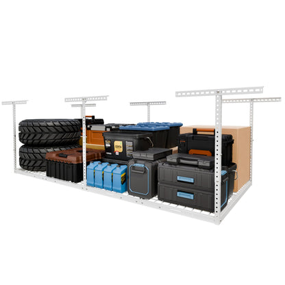 Overhead Garage Storage Rack 4x8 Adjustable Heavy Duty Ceiling Mounted Storage System 750 lbs Capacity Metal Garage Organizer Rack