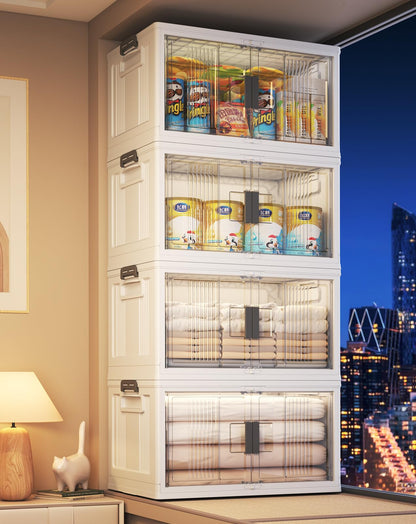 Folding Storage Bins with Doors and Wheels Collapsible Plastic Closet Storage Organizer Stackable Storage Boxes