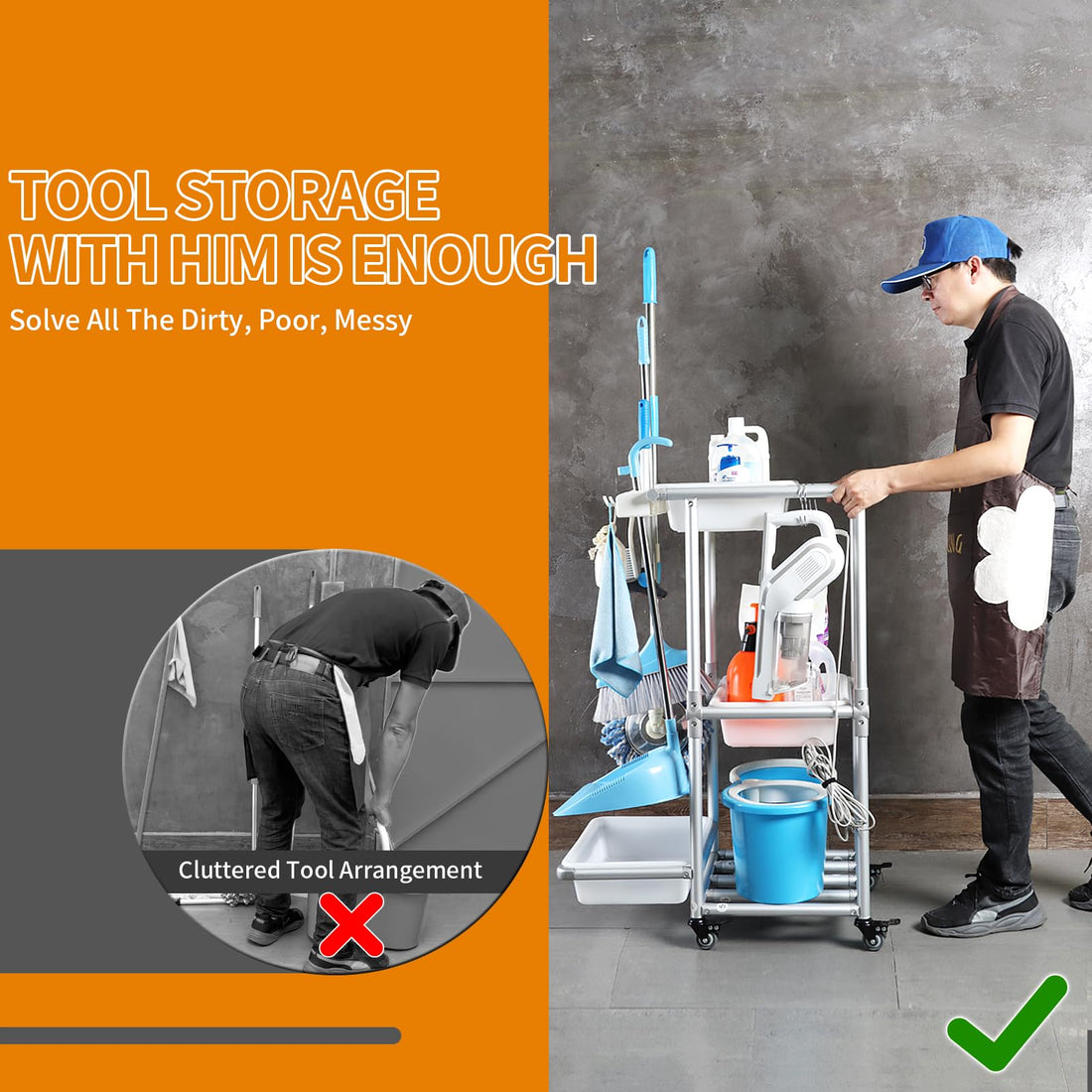 Rolling Cleaning Cart Organization Cleaning Supplies Storage Cart Multi Shelf Utility Cart
