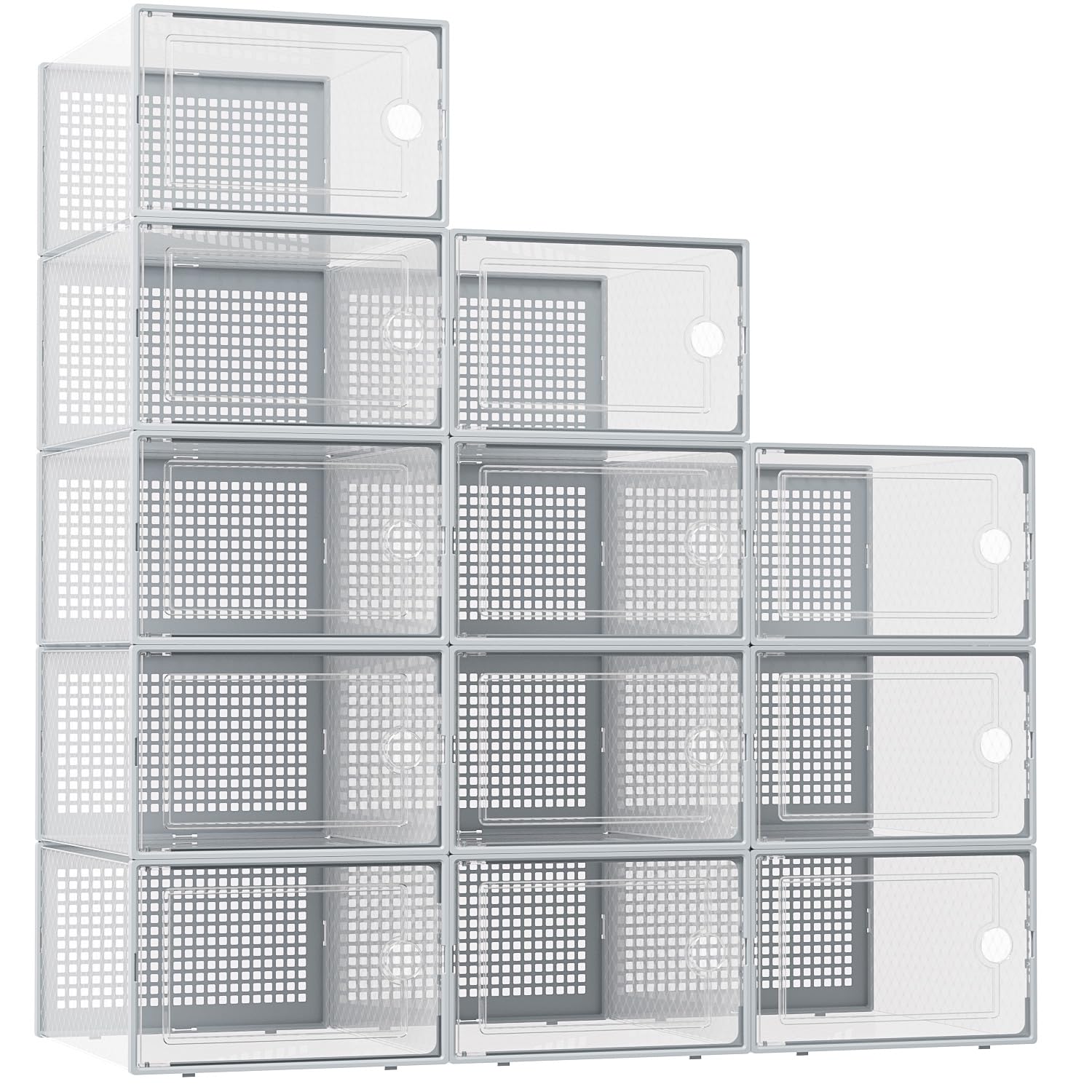 Clear Stackable Shoe Storage Boxes Plastic Sneaker Organizer 12 Pack Shoe Containers Closet Storage System