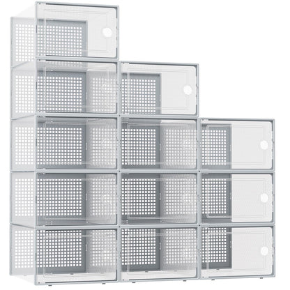 Clear Stackable Shoe Storage Boxes Plastic Sneaker Organizer 12 Pack Shoe Containers Closet Storage System