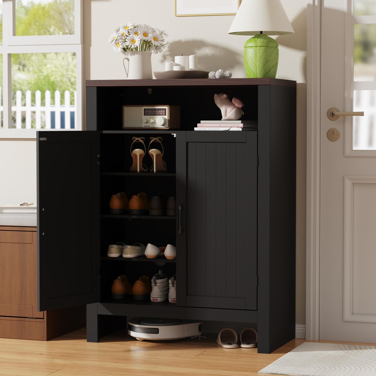Shoe Cabinet with Doors 5 Tier Adjustable Shelves Entryway Storage Shoe Rack Cabinet