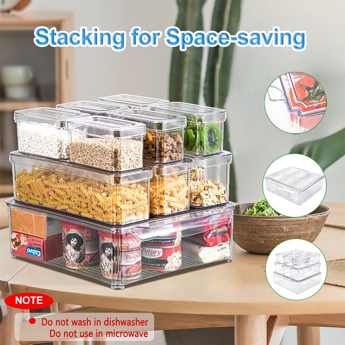 Stackable Refrigerator Organizer Storage Bins Clear BPA Free Fridge Containers with Lids Food Storage Organizer
