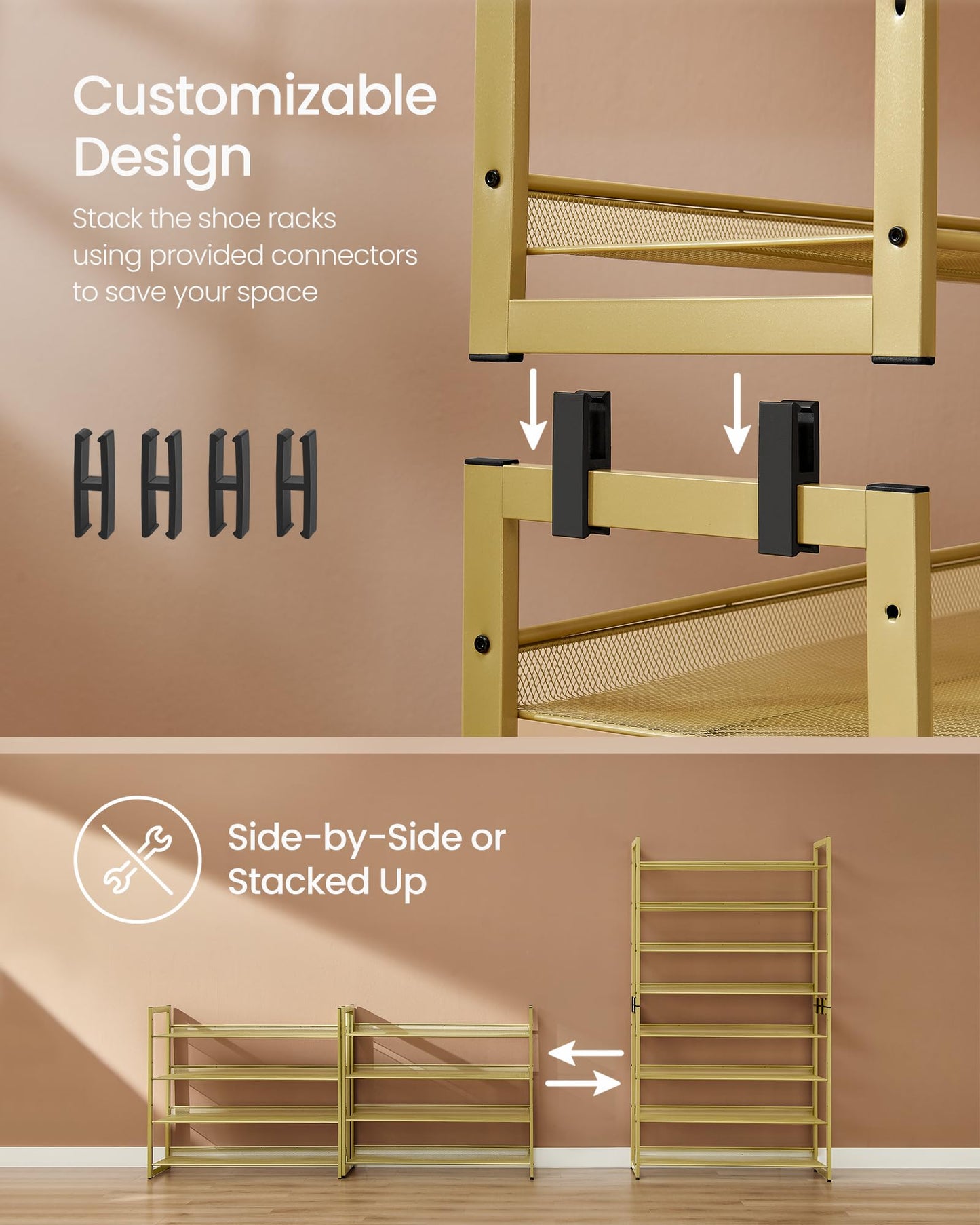 Shoe Rack 8 Tier Metal Shoe Organizer Stackable Adjustable Shelves Closet Entryway Storage Rack 32–40 Pairs