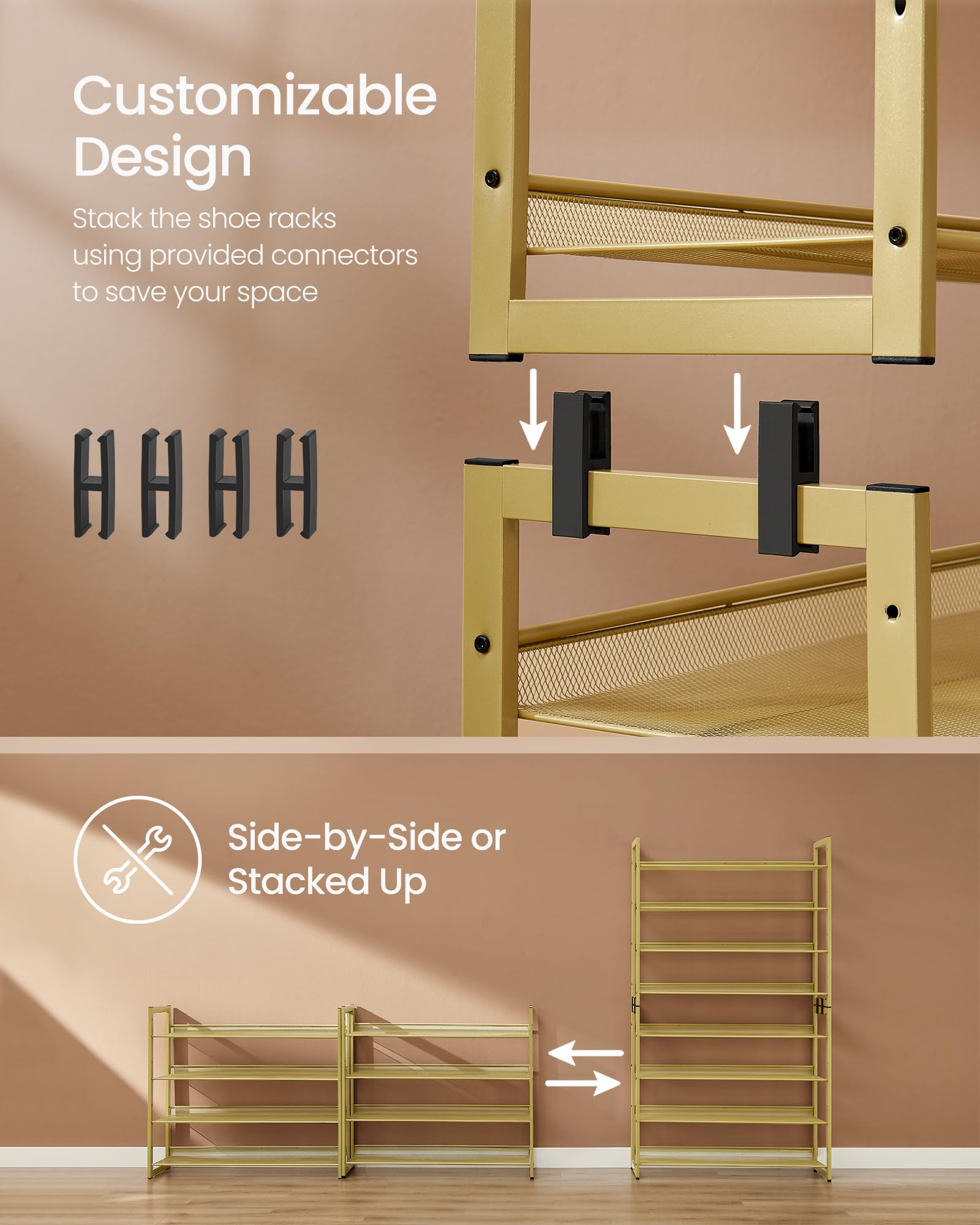 Shoe Rack 8 Tier Metal Shoe Organizer Stackable Adjustable Shelves Closet Entryway Storage Rack 32–40 Pairs
