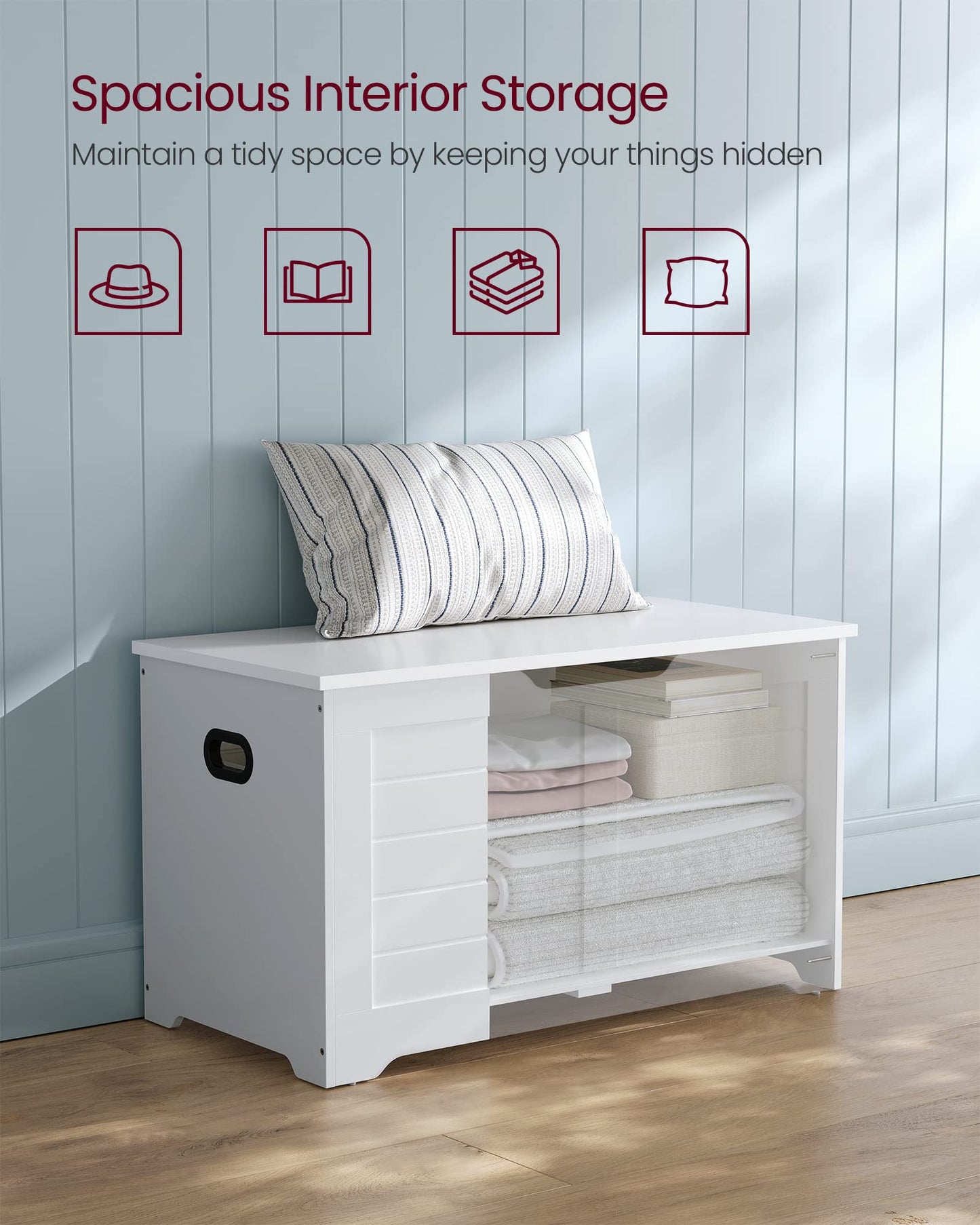 VASAGLE Storage Chest, Storage Trunk with 2 Safety Hinges, Storage Bench