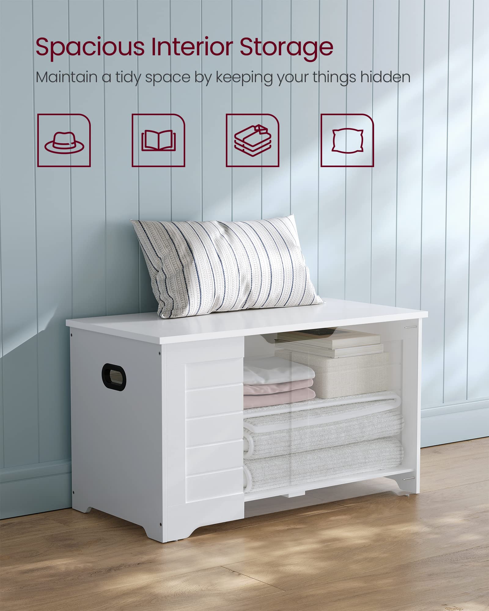 VASAGLE Storage Chest, Storage Trunk with 2 Safety Hinges, Storage Bench
