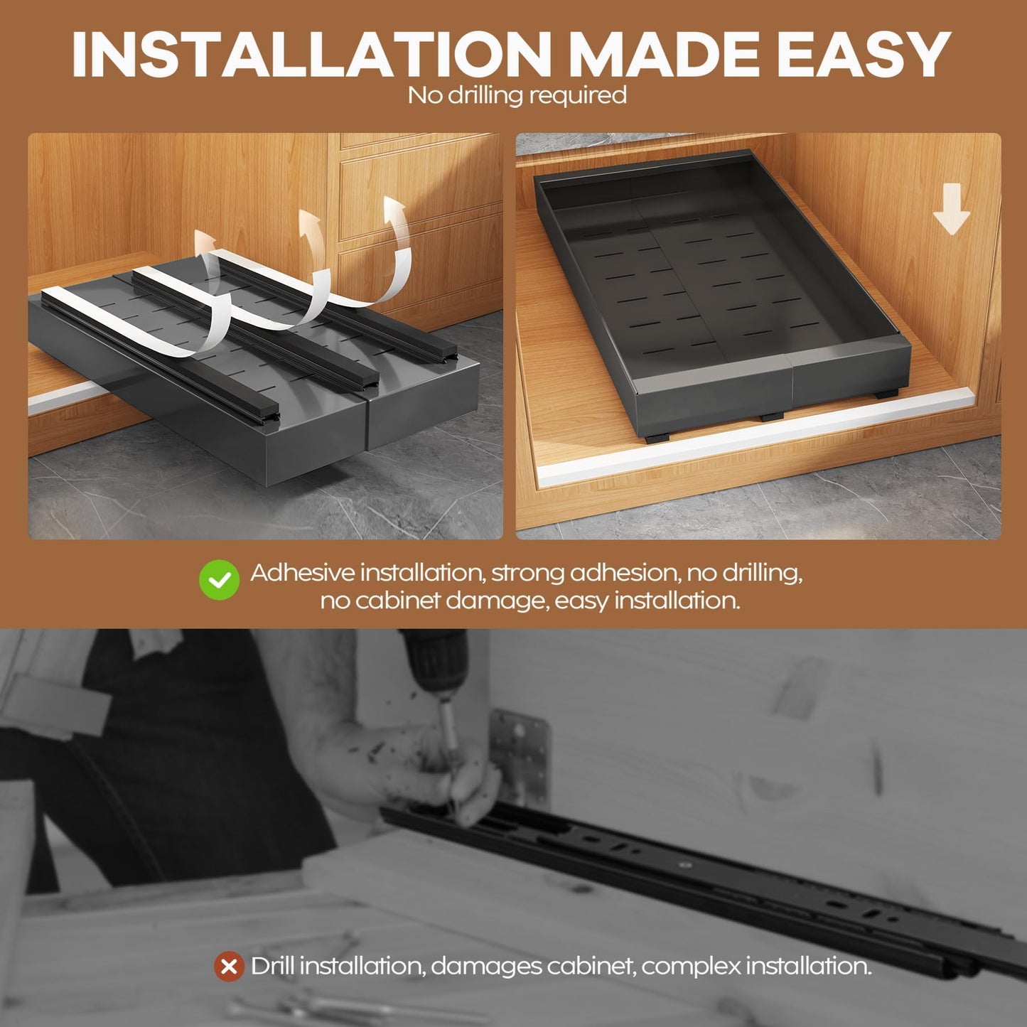 Pull Out Cabinet Organizer Slide Out Drawer Kitchen Cabinet Storage Rack Upgrade Rails System