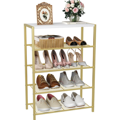 Industrial Shoe Storage Shelf Narrow Entryway Shoe Rack Closet Organizer Metal Wood Storage Shelf