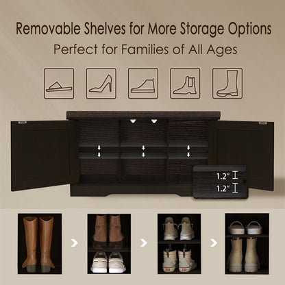 DINZI LVJ Shoe Bench, Entryway Storage Bench with Doors and Cushion,Parent