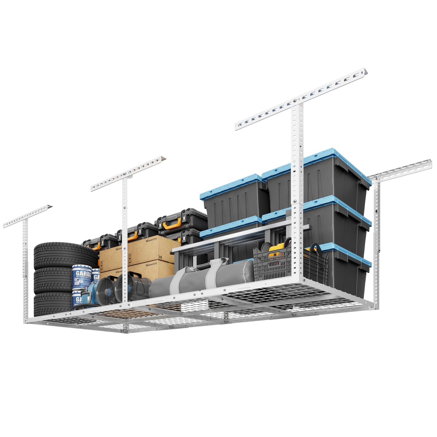 Overhead Garage Storage Rack 4x8 Adjustable Heavy Duty Ceiling Mounted Storage System 750 lbs Capacity Metal Garage Organizer Rack