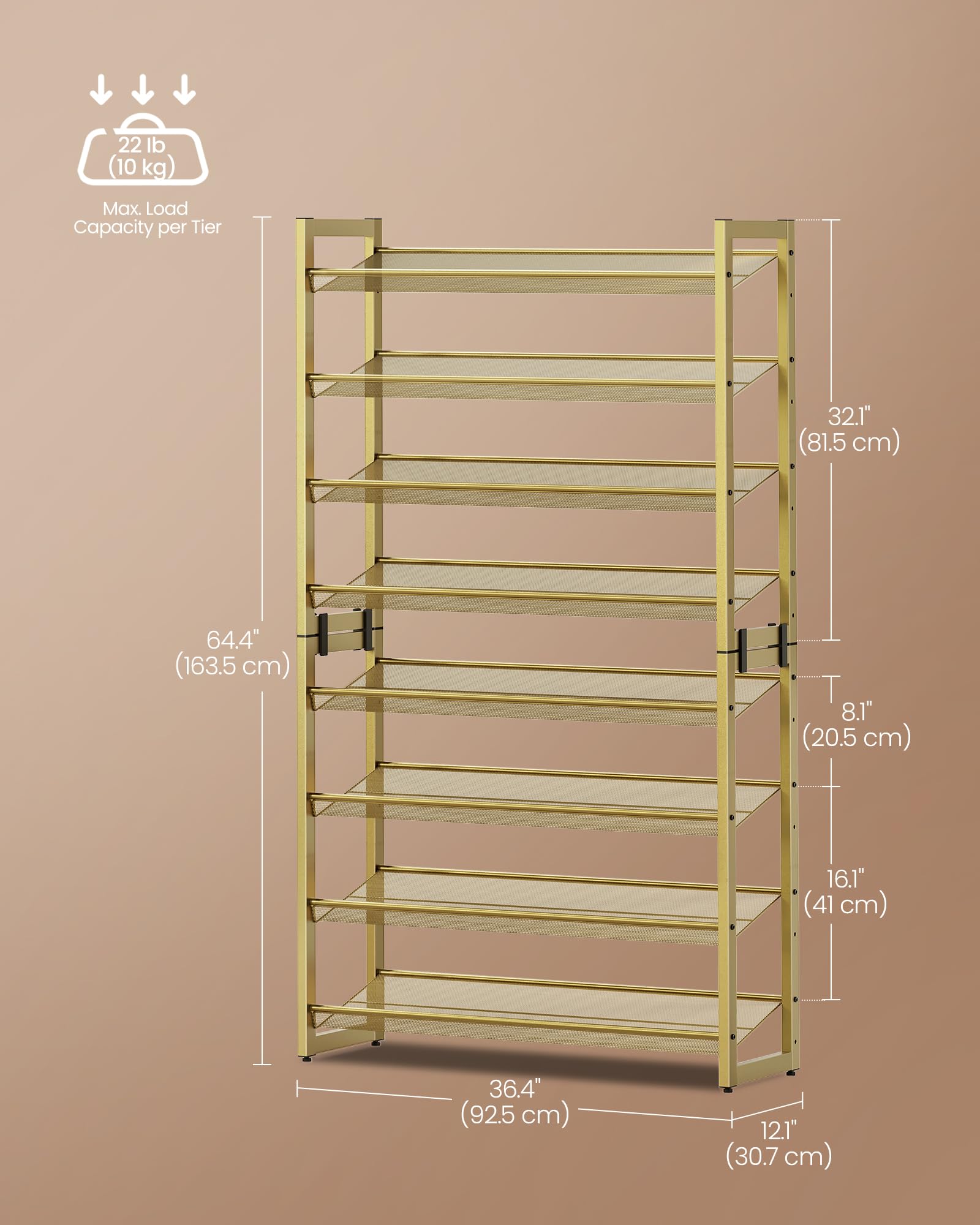 Shoe Rack 8 Tier Metal Shoe Organizer Stackable Adjustable Shelves Closet Entryway Storage Rack 32–40 Pairs
