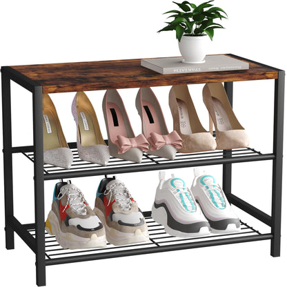 Industrial Shoe Storage Shelf Narrow Entryway Shoe Rack Closet Organizer Metal Wood Storage Shelf