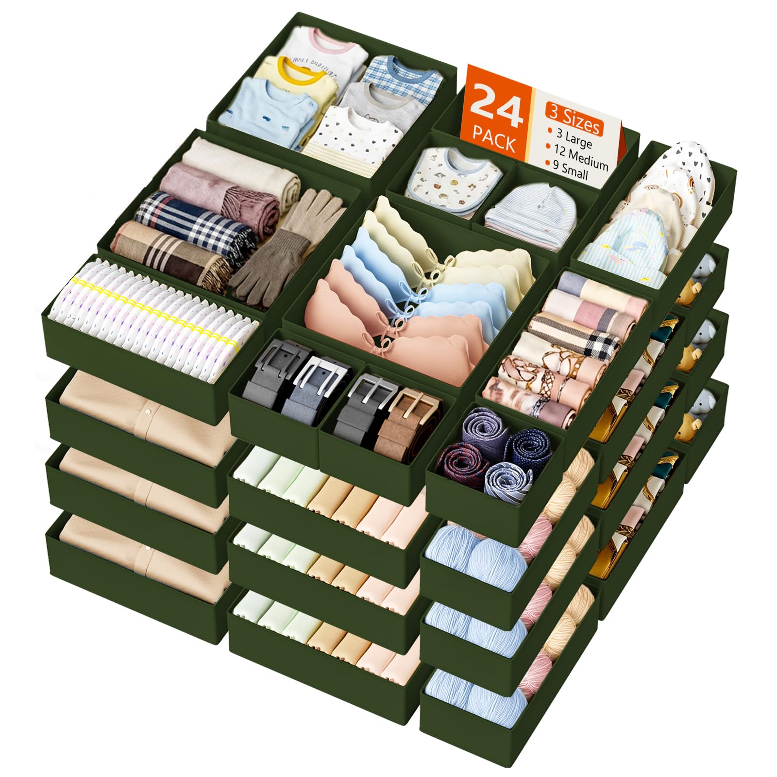 DIMJ Drawer Organizer Clothes Storage 24 Pack