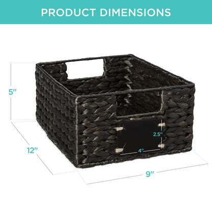 Woven Water Hyacinth Pantry Storage Baskets with Chalkboard Labels Set of 2