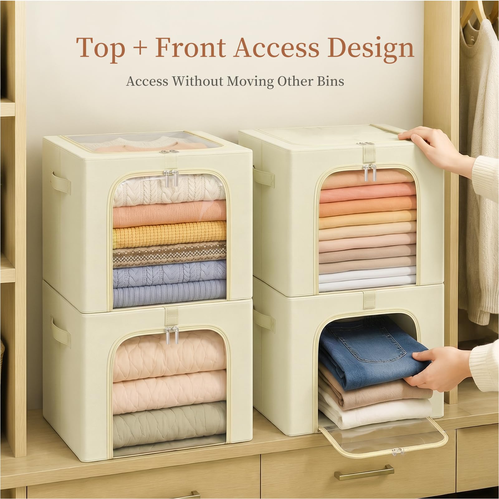 GoMaihe Clothes Storage Bins with Metal Frame for Closet Organizer