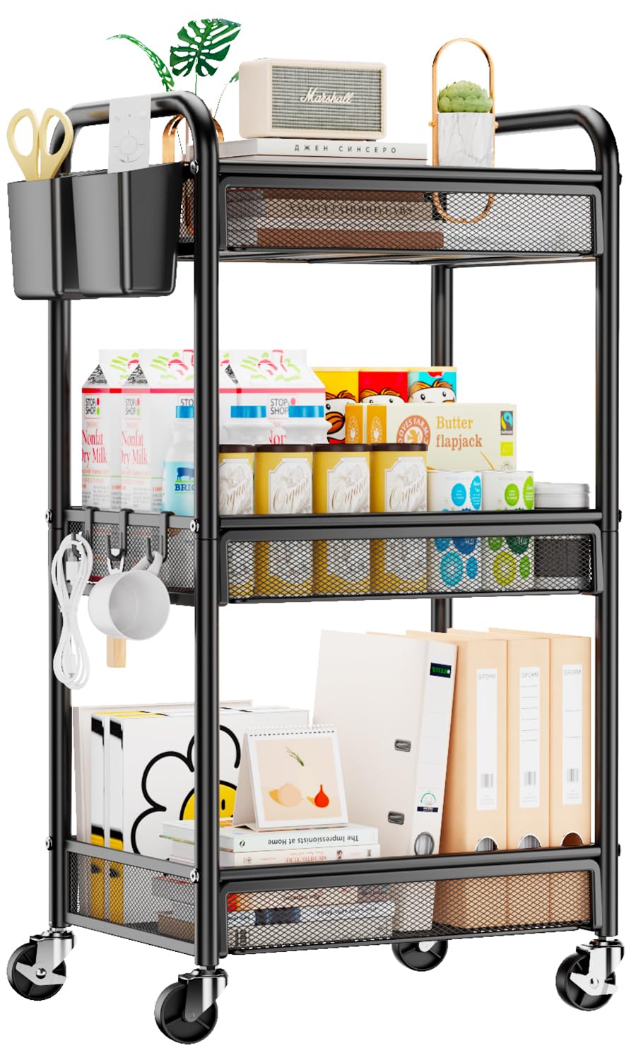 YASONIC 3 Tier Rolling Cart Metal Utility Storage Cart with Wheels