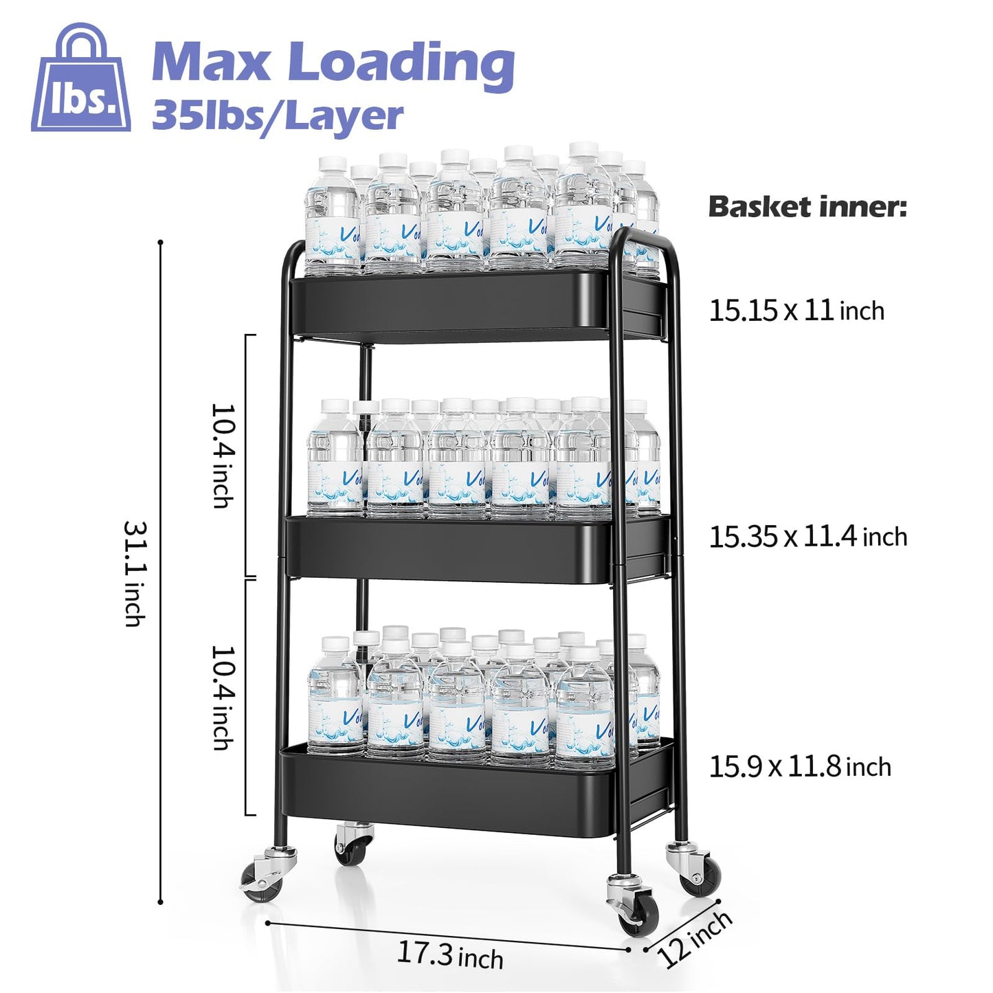 TOOLF Metal Rolling Cart with Wheels