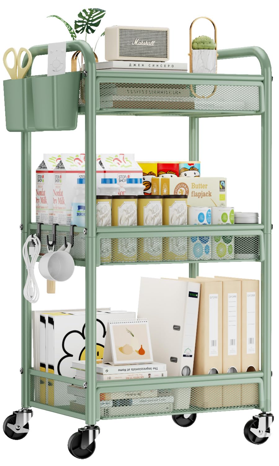 YASONIC 3 Tier Rolling Cart Metal Utility Storage Cart with Wheels