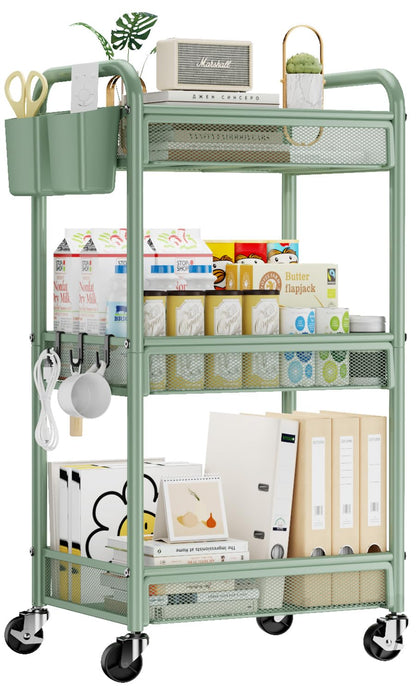 YASONIC 3 Tier Rolling Cart Metal Utility Storage Cart with Wheels