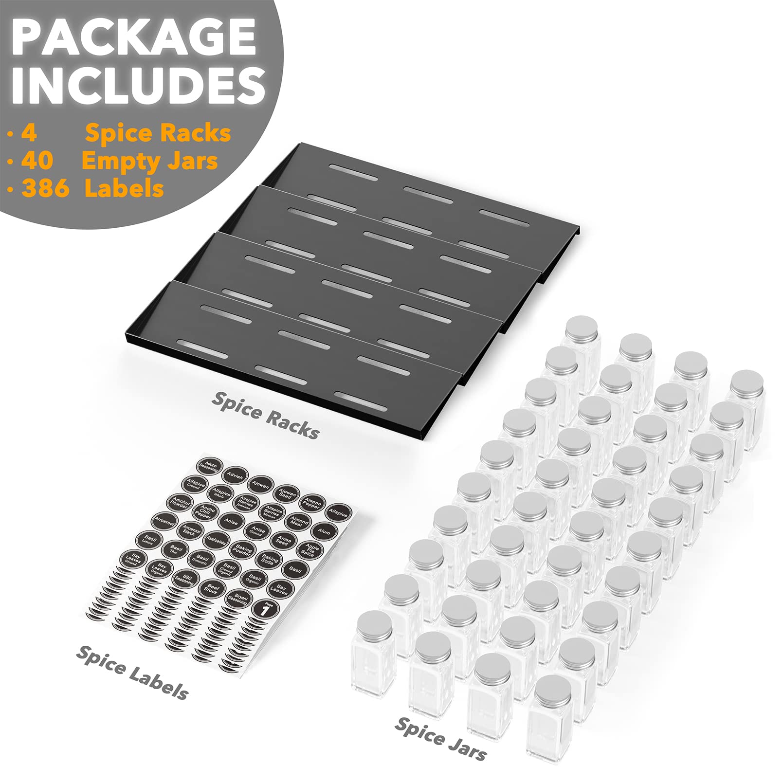 Spice Drawer Organizer with 28 Spice Jars Labels and Marker Kitchen Drawer Storage Rack