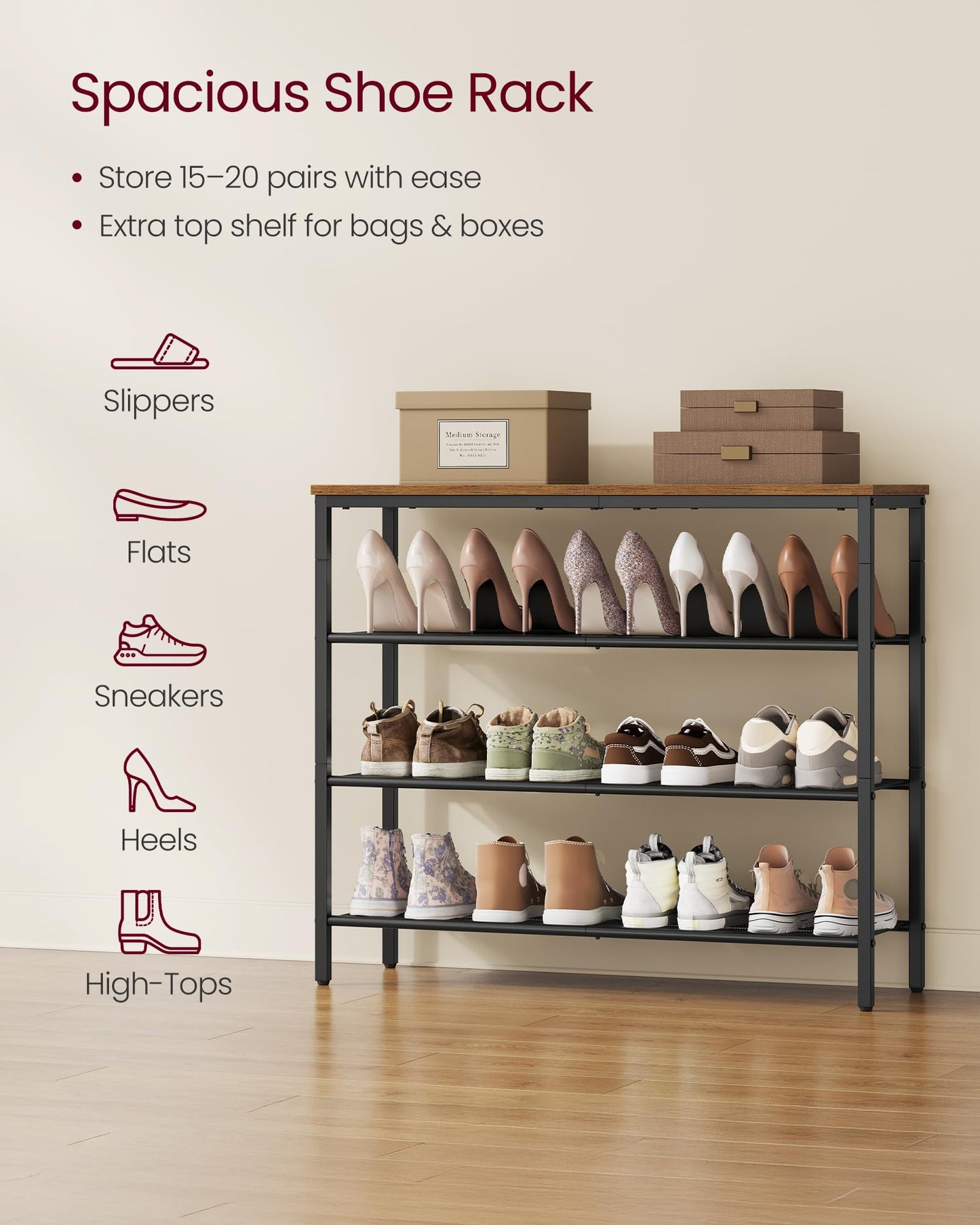 Shoe Storage Rack Metal Frame Entryway Closet Organizer Free Standing Shoe Shelf