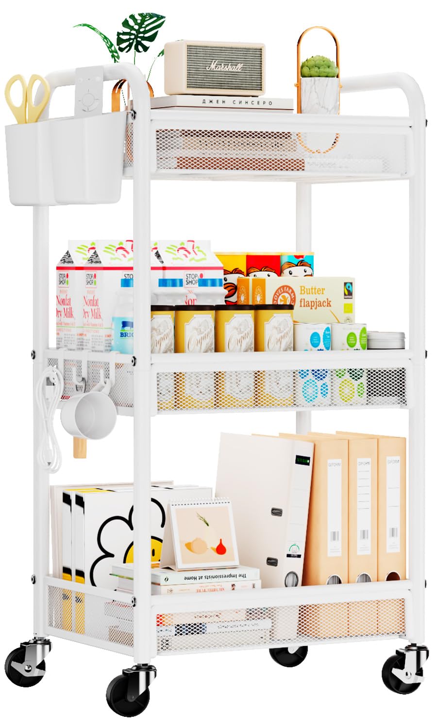 YASONIC 3 Tier Rolling Cart Metal Utility Storage Cart with Wheels