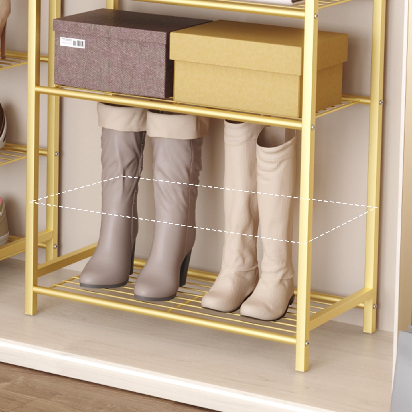 Industrial Shoe Storage Shelf Narrow Entryway Shoe Rack Closet Organizer Metal Wood Storage Shelf
