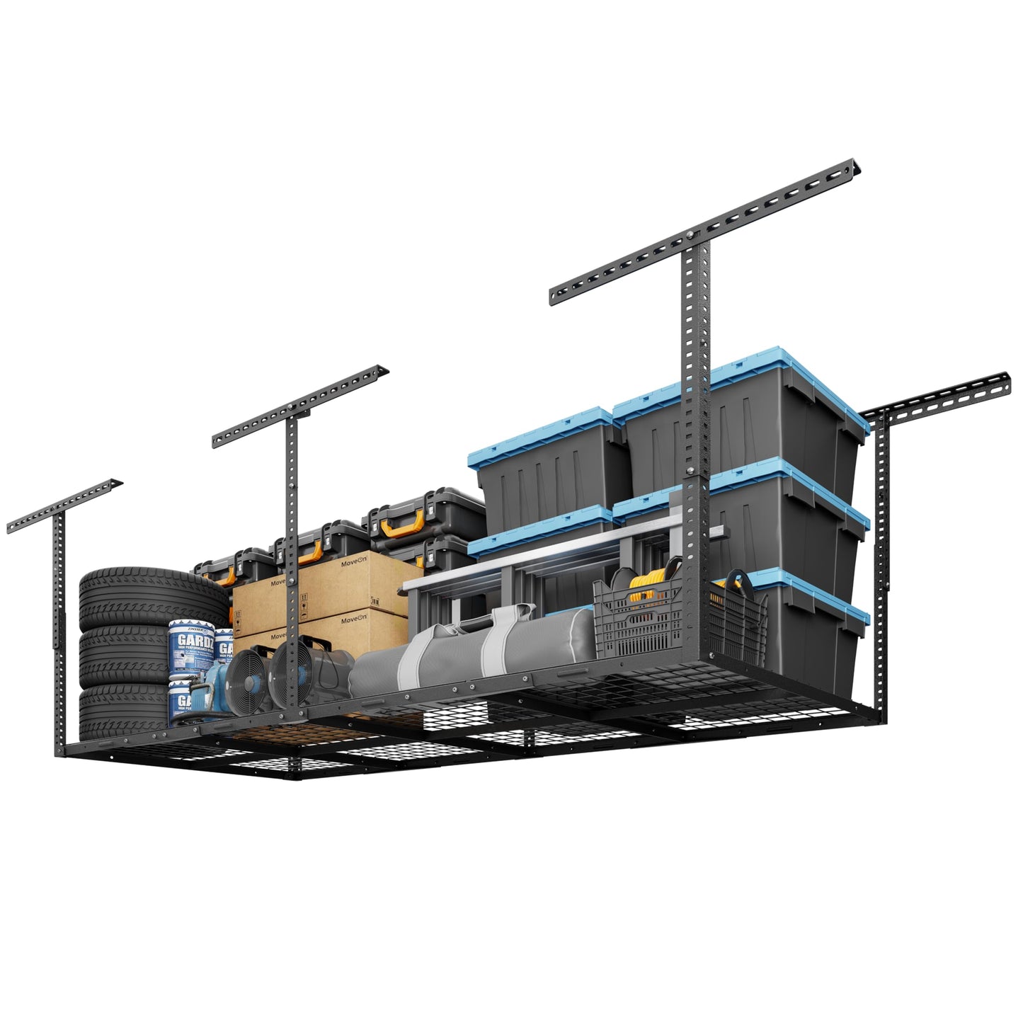 Overhead Garage Storage Rack 4x8 Adjustable Heavy Duty Ceiling Mounted Storage System 750 lbs Capacity Metal Garage Organizer Rack
