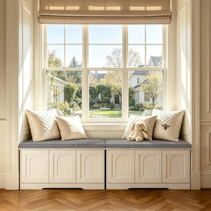DINZI LVJ Shoe Bench, Entryway Storage Bench with Doors and Cushion,Parent