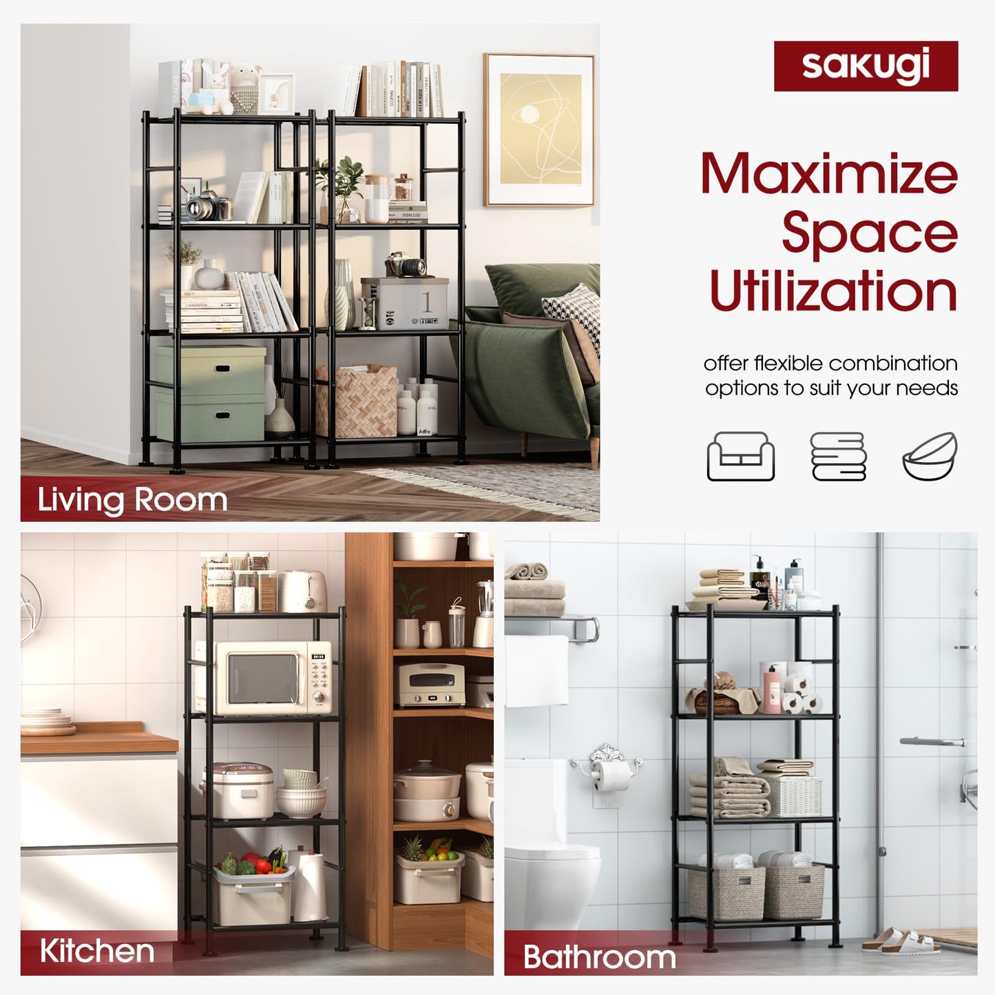 Metal Storage Shelves Space Saving Garage Kitchen Laundry Standing Organizer Rack with Leveling Feet