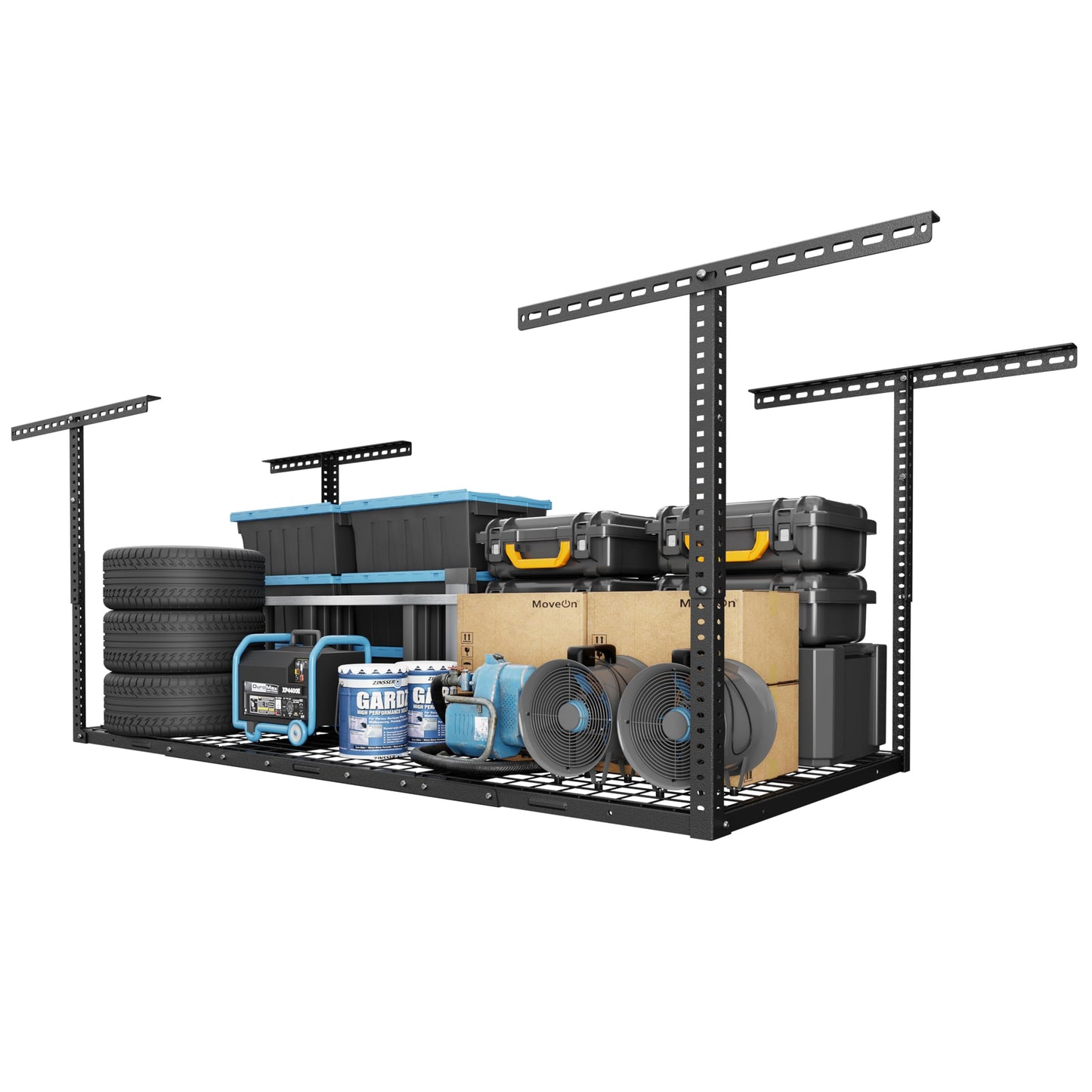 Overhead Garage Storage Rack 4x8 Adjustable Heavy Duty Ceiling Mounted Storage System 750 lbs Capacity Metal Garage Organizer Rack