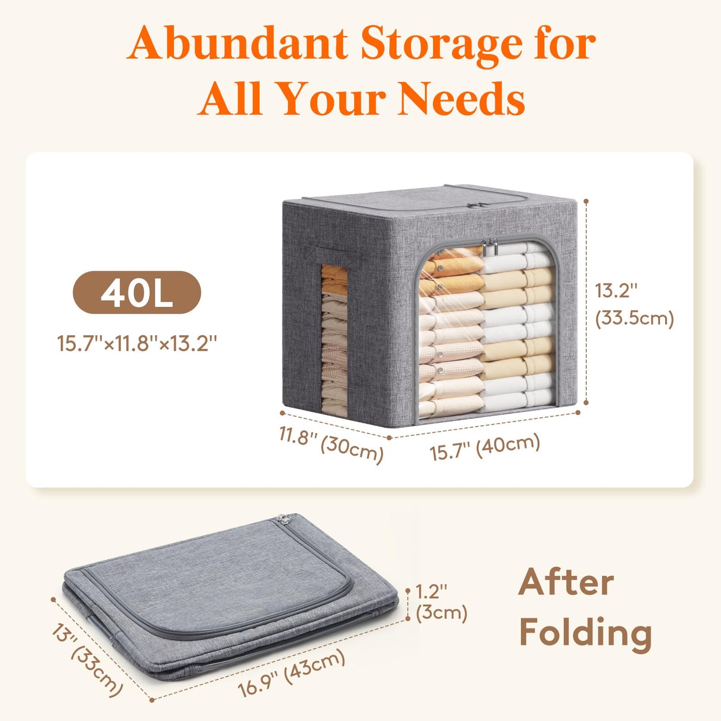 Lifewit Clothes Storage Bins with Metal Frame, Stackable Storage Box