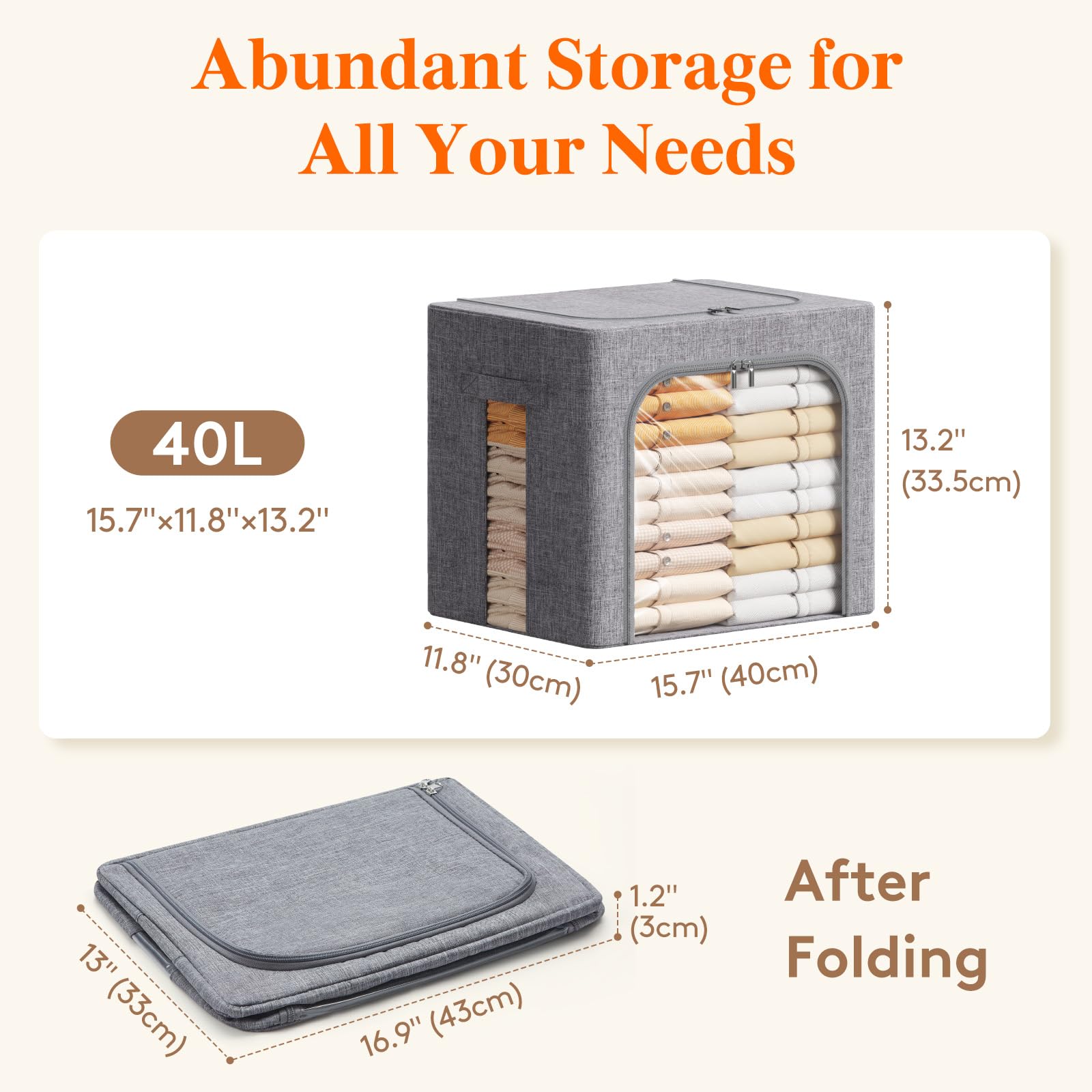 Lifewit Clothes Storage Bins with Metal Frame, Stackable Storage Box
