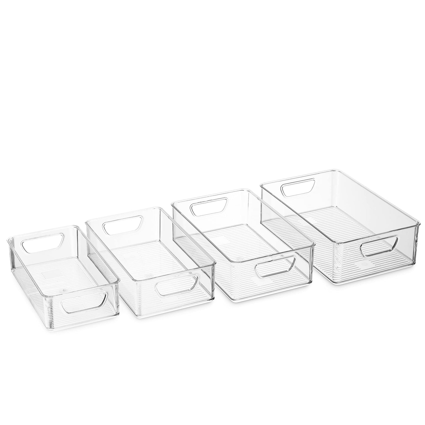 Set of 16 Refrigerator Organizer Bins Stackable Pantry Storage Baskets Clear Plastic Fridge Organizer with Handles