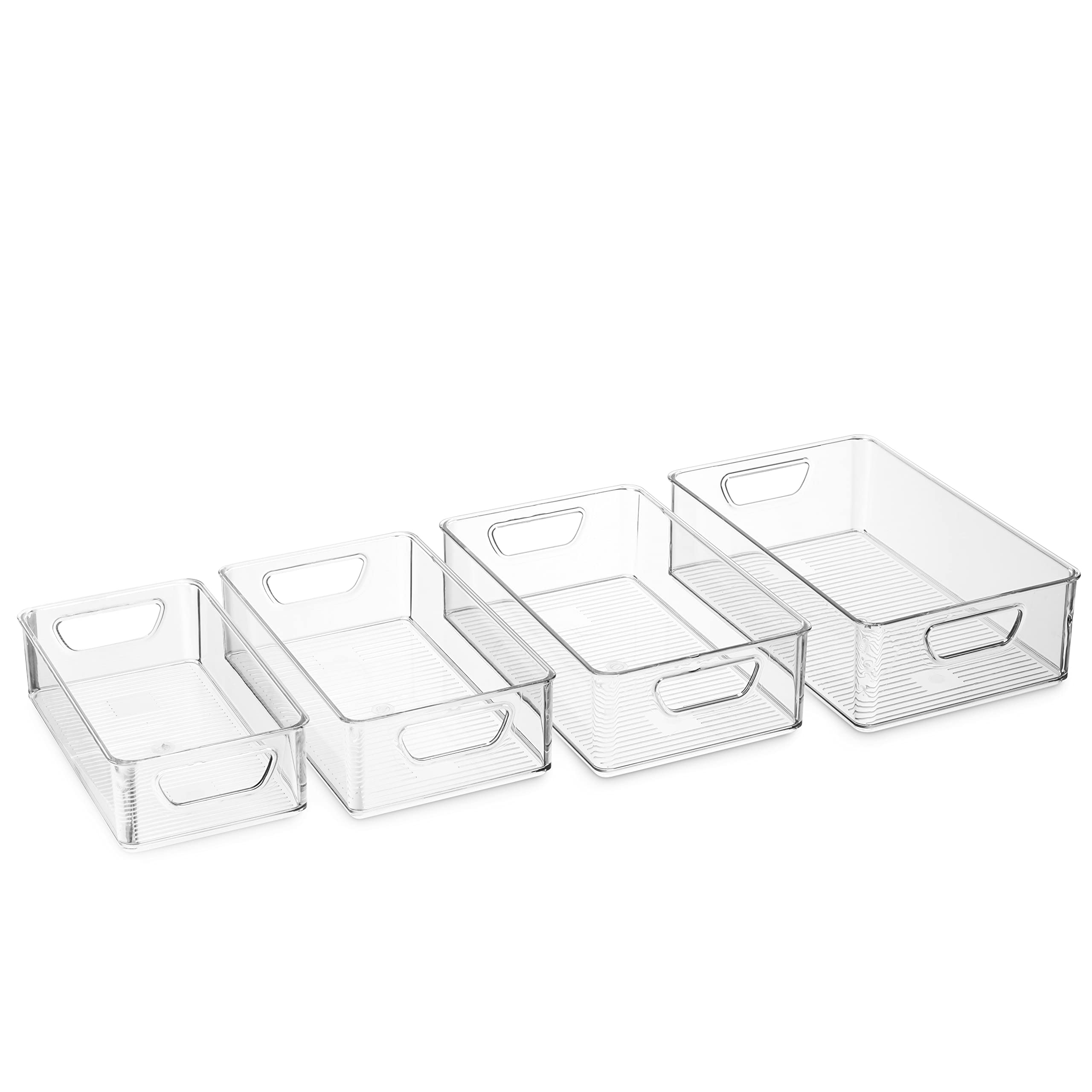 Set of 16 Refrigerator Organizer Bins Stackable Pantry Storage Baskets Clear Plastic Fridge Organizer with Handles