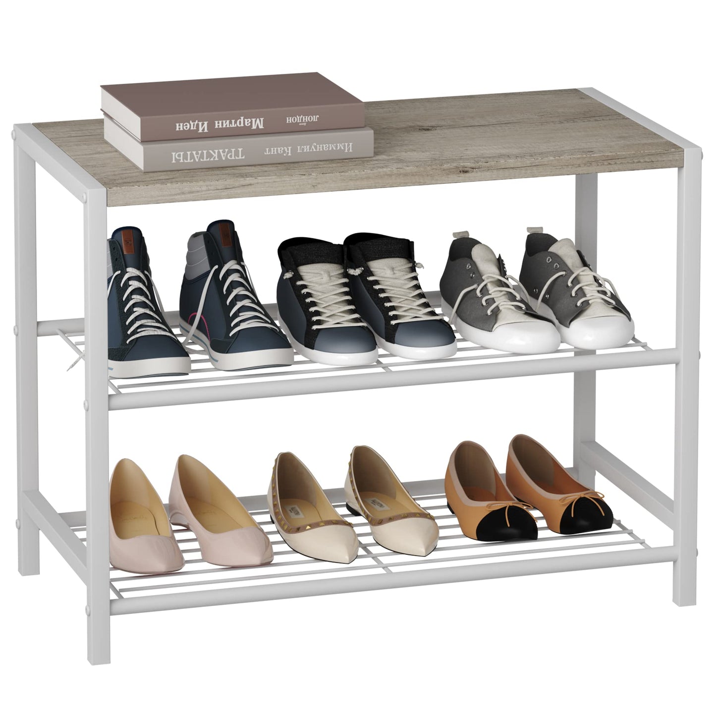 Industrial Shoe Storage Shelf Narrow Entryway Shoe Rack Closet Organizer Metal Wood Storage Shelf
