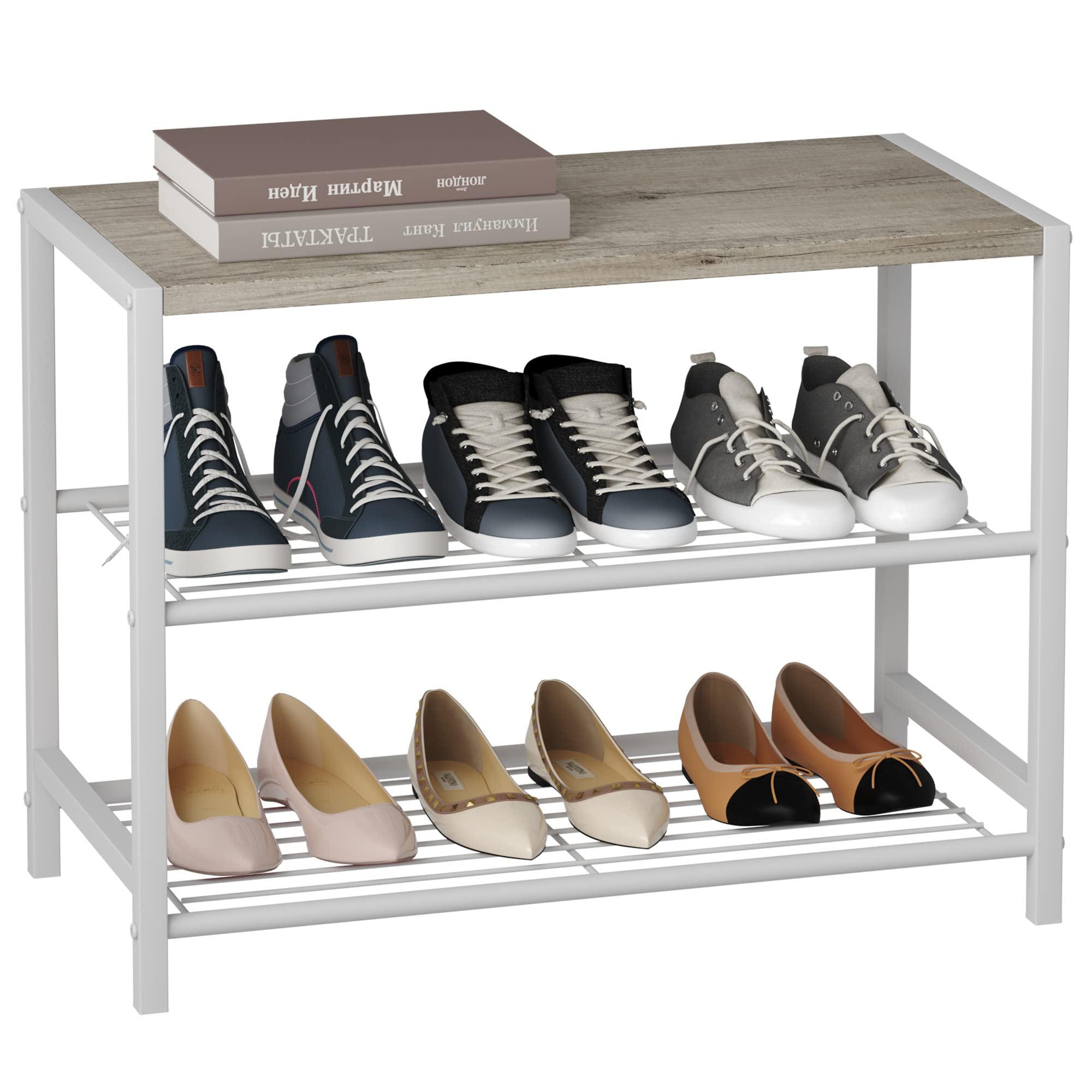 Industrial Shoe Storage Shelf Narrow Entryway Shoe Rack Closet Organizer Metal Wood Storage Shelf