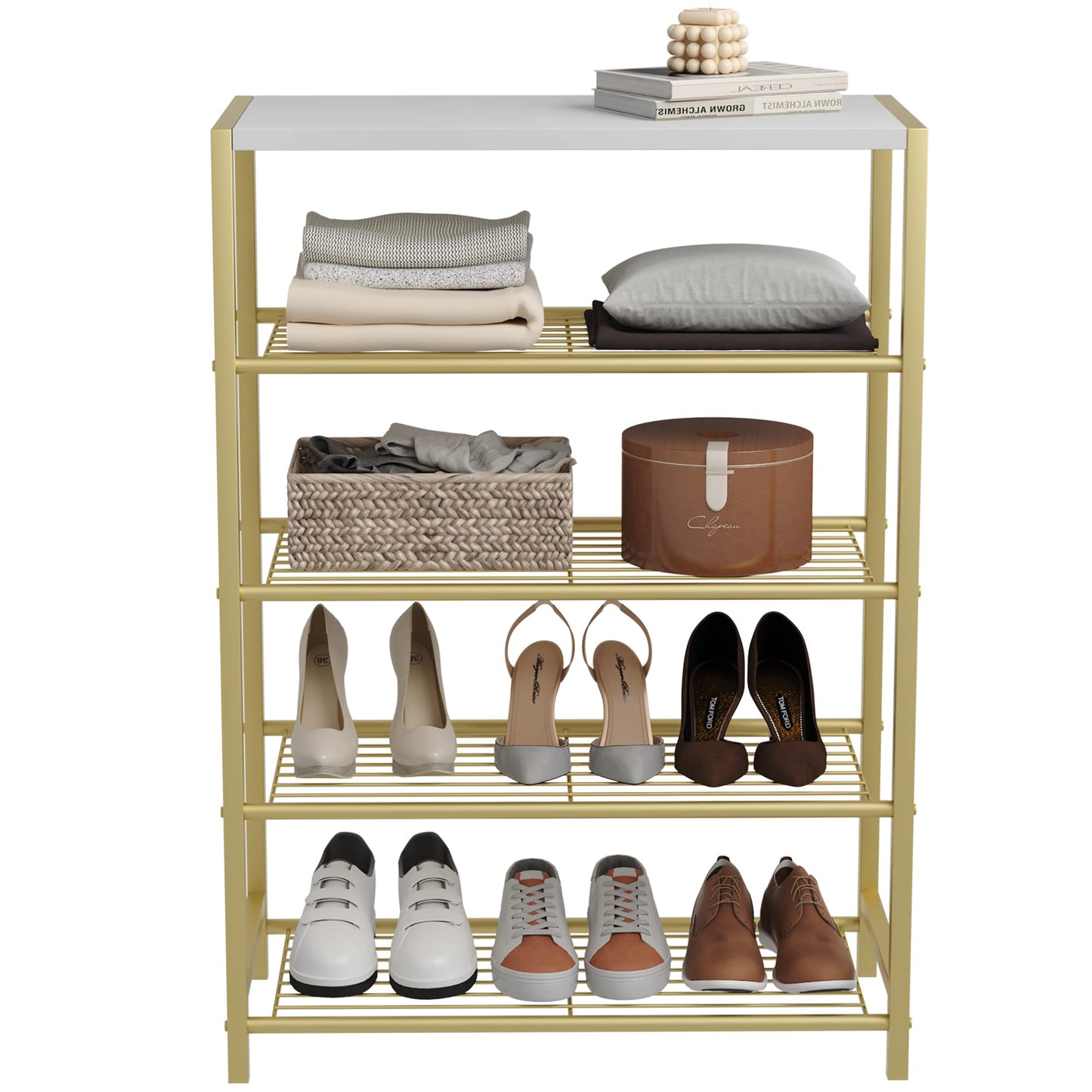 Industrial Shoe Storage Shelf Narrow Entryway Shoe Rack Closet Organizer Metal Wood Storage Shelf