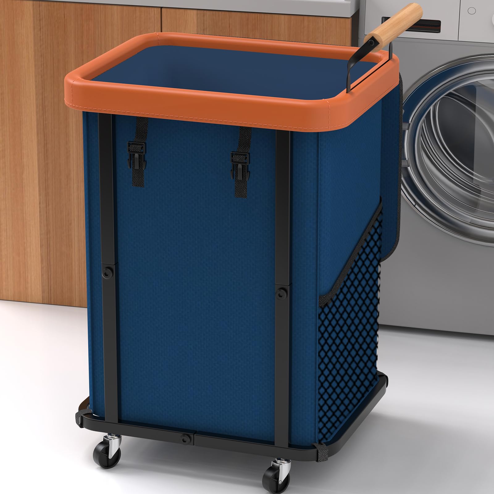 Extra Large 3 Section Rolling Laundry Hamper with Lid Metal Frame Clothes Sorter Cart Laundry Basket Organizer with Wheels